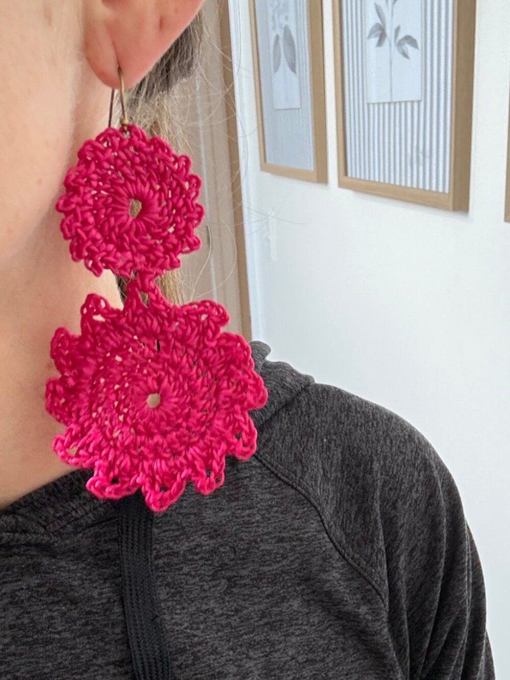 Pink Woven Floral Statement Earrings